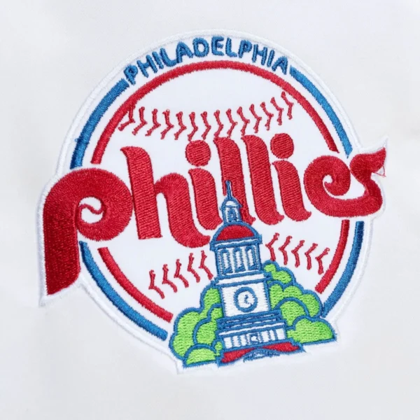 Philadelphia Phillies City Collection Full-Snap White Satin Varsity Jac