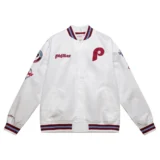 Philadelphia Phillies City Collection Full-Snap White Satin Varsity Jacket