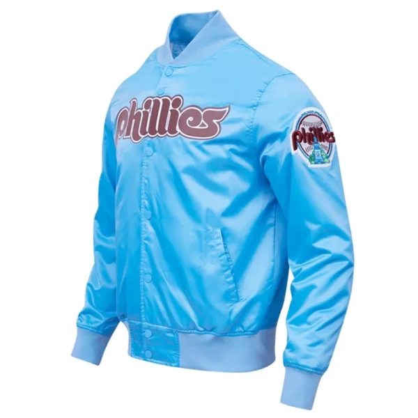 Philadelphia Phillies Full-Snap Retro Classic Blue Satin Varsity Jacke