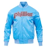 Philadelphia Phillies Full-Snap Retro Classic Blue Satin Varsity Jacket