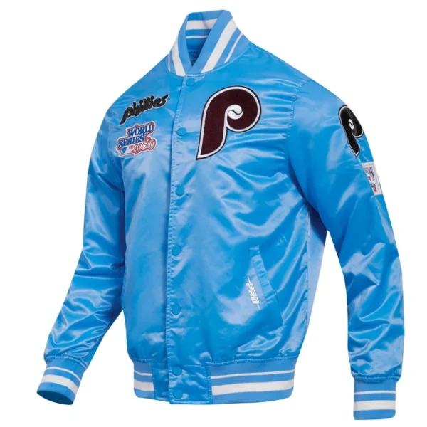 Philadelphia Phillies Full-Snap Retro Classic Satin Varsity Blue Jacke