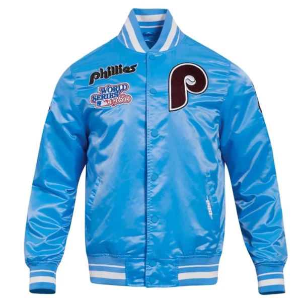 Philadelphia Phillies Full-Snap Retro Classic Satin Varsity Blue Jacket