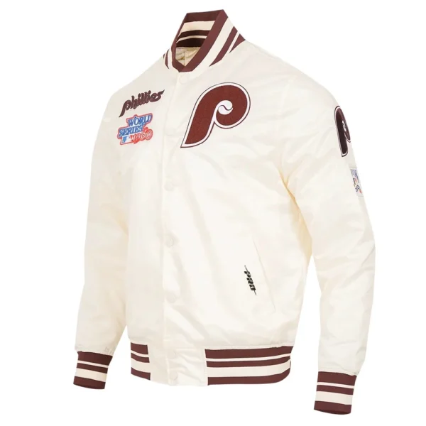 Philadelphia Phillies Full-Snap Retro Classic Satin Varsity White Jacke