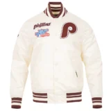 Philadelphia Phillies Full-Snap Retro Classic Satin Varsity White Jacket