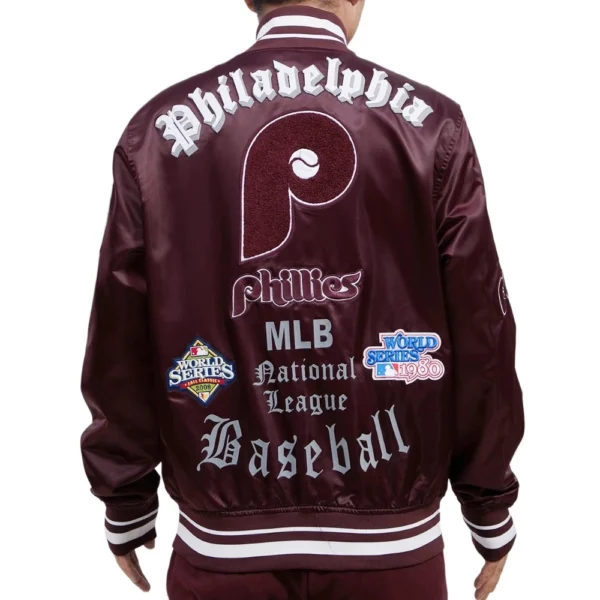 Philadelphia Phillies Full-Snap Satin Varsity Old English Maroon Jac