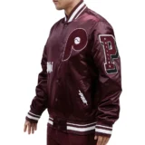 Philadelphia Phillies Full-Snap Satin Varsity Old English Maroon Jacke