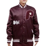 Philadelphia Phillies Full-Snap Satin Varsity Old English Maroon Jacket