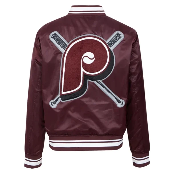 Philadelphia Phillies Mashup Full-Snap Wine Satin Varsity Jacket Wom