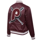 Philadelphia Phillies Mashup Full-Snap Wine Satin Varsity Jacket Wome