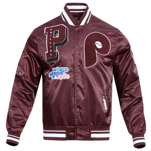 Philadelphia Phillies Mashup Full-Snap Wine Varsity Jacket Satin