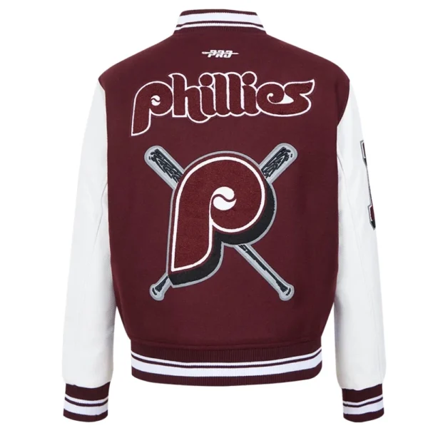 Philadelphia Phillies Mashup Wine:White Wool & Leather Varsity Jacket Wom