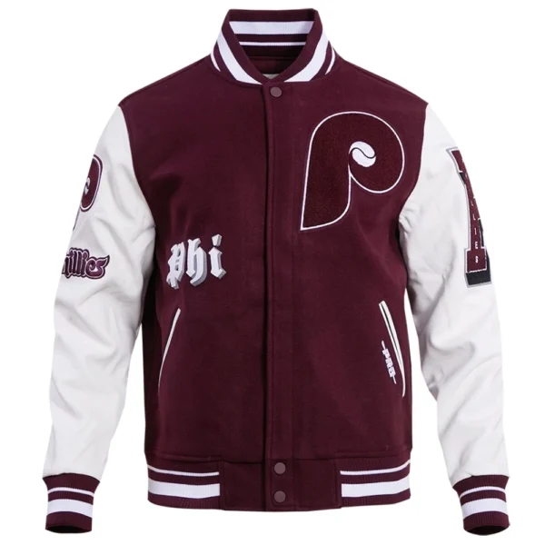 Philadelphia Phillies Old English Varsity Jacket Wool & Leather