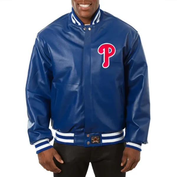 Philadelphia Phillies Real Leather Full Varsity Jacket -Blue