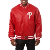 Philadelphia Phillies Real Leather Full Varsity Jacket -Red