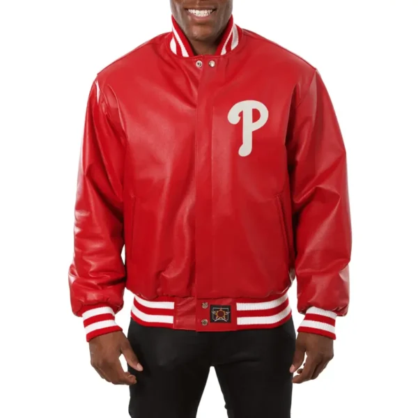 Philadelphia Phillies Real Leather Full Varsity Jacket -Red