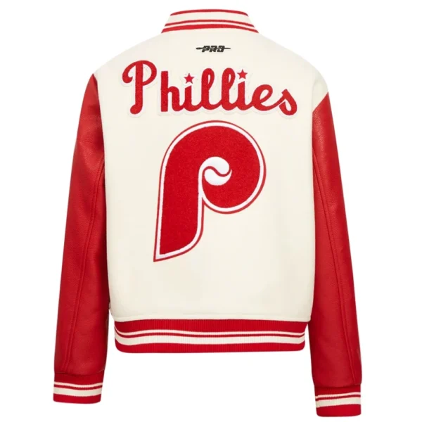 Philadelphia Phillies Retro Classic Cream:Red Wool & Leather Varsity Jacket Wom