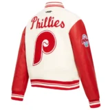 Philadelphia Phillies Retro Classic Cream:Red Wool & Leather Varsity Jacket Wome