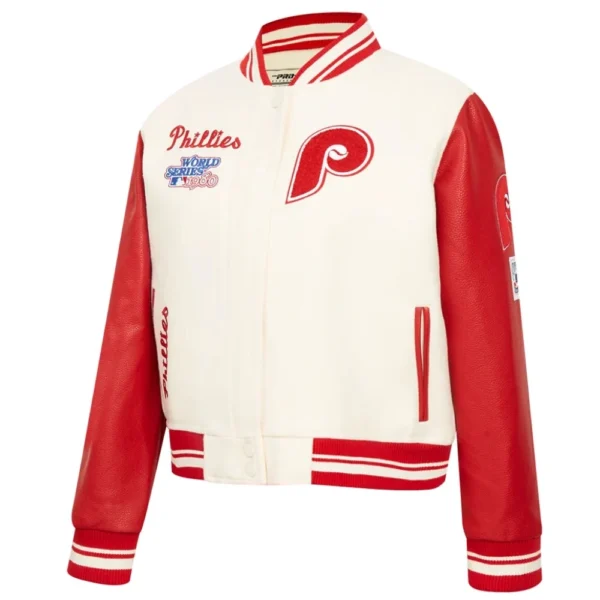 Philadelphia Phillies Retro Classic Cream:Red Wool & Leather Varsity Jacket Women’