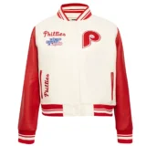 Philadelphia Phillies Retro Classic Cream:Red Wool & Leather Varsity Jacket Women’s