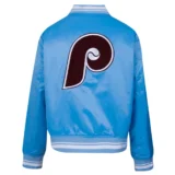 Philadelphia Phillies Retro Classic Full-Snap Satin Varsity Blue Jacket Wom