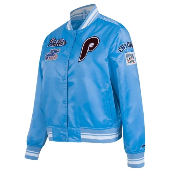 Philadelphia Phillies Retro Classic Full-Snap Satin Varsity Blue Jacket Women’