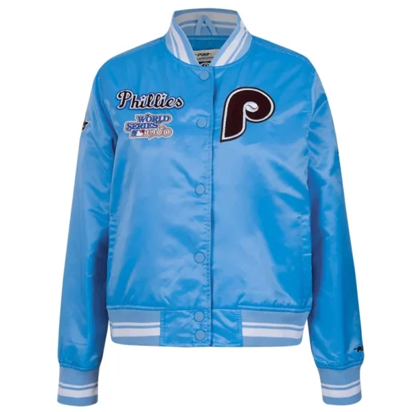 Philadelphia Phillies Retro Classic Full-Snap Satin Varsity Blue Jacket Women’s