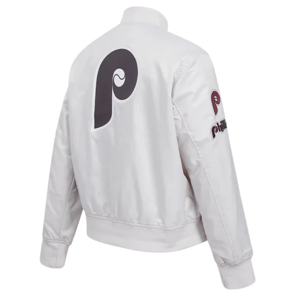 Philadelphia Phillies Retro Classic Full-Snap Satin Varsity White Jacket Wome