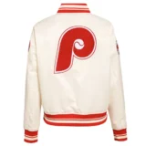 Philadelphia Phillies Retro Classic Full-Snap White Satin Varsity Jacket Wo