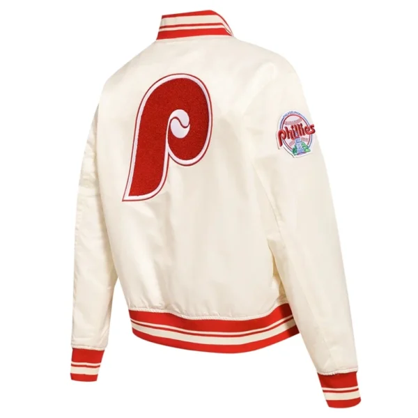 Philadelphia Phillies Retro Classic Full-Snap White Satin Varsity Jacket Wom