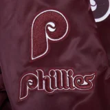 Philadelphia Phillies Retro Classic Full-Snap Wine Satin Varsity Jacket Wo