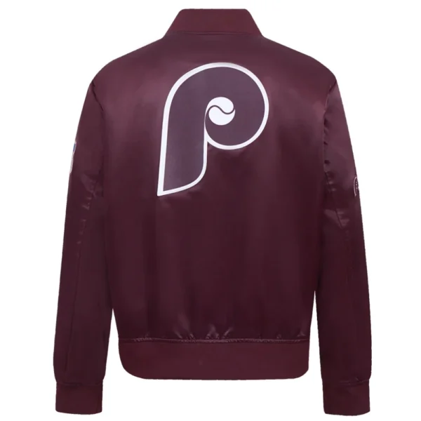 Philadelphia Phillies Retro Classic Full-Snap Wine Satin Varsity Jacket Wom