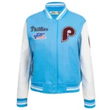 Philadelphia Phillies Retro Classic Wool & Leather Varsity Blue:White Jacket Women’s