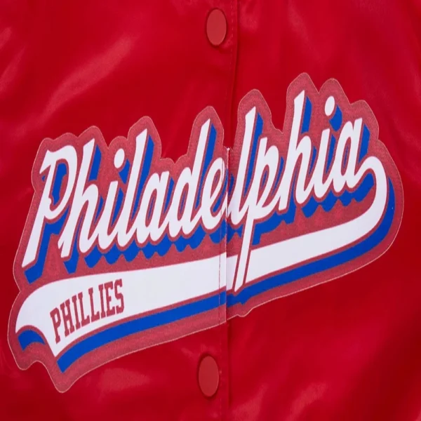 Philadelphia Phillies Script Tail Red Satin Varsity Jacket W