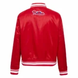 Philadelphia Phillies Script Tail Red Satin Varsity Jacket Wom