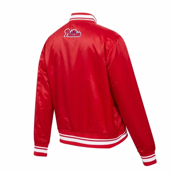 Philadelphia Phillies Script Tail Red Satin Varsity Jacket Wome