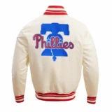 Philadelphia Phillies Script Tail Satin Varsity Jacket Wh