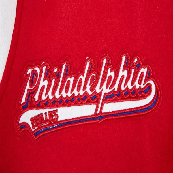 Philadelphia Phillies Script Tail Wool & Leather Varsity Jacket Red:W