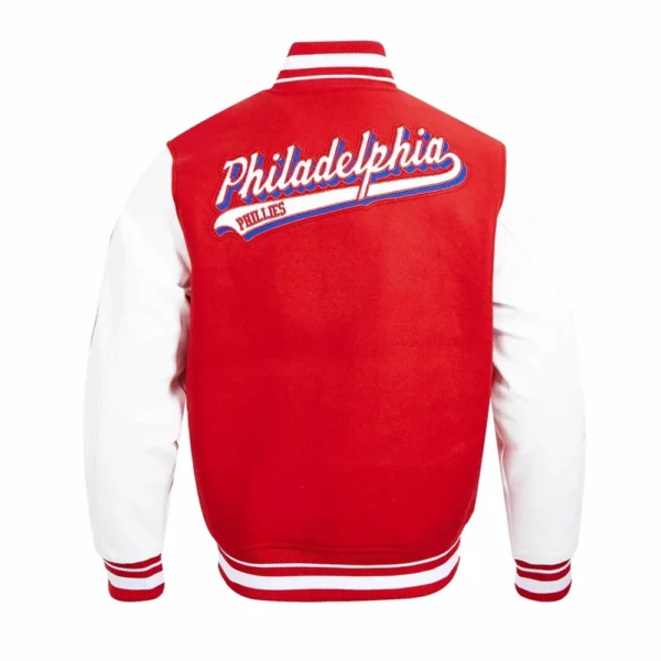 Philadelphia Phillies Script Tail Wool & Leather Varsity Jacket Red:Wh