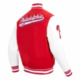 Philadelphia Phillies Script Tail Wool & Leather Varsity Jacket Red:Whi