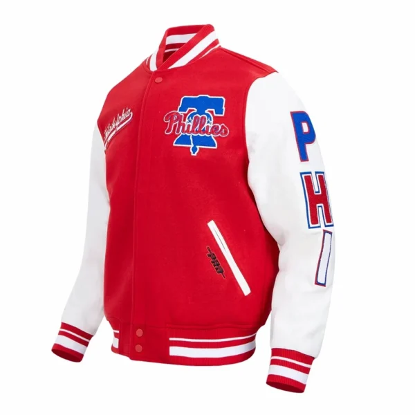 Philadelphia Phillies Script Tail Wool & Leather Varsity Jacket Red:Whit