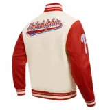 Philadelphia Phillies Script Tail Wool & Leather Varsity Jacket White:R