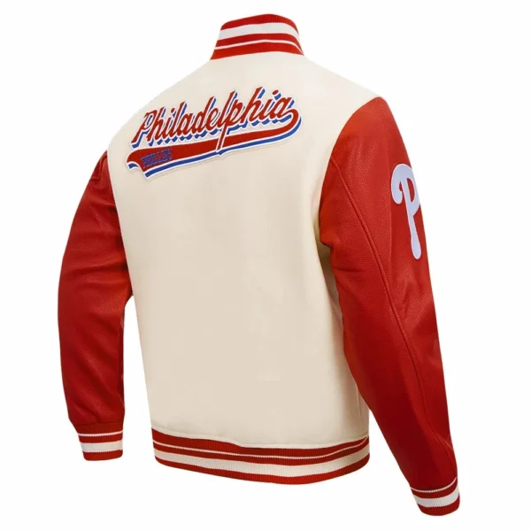 Philadelphia Phillies Script Tail Wool & Leather Varsity Jacket White:R