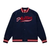 Philadelphia Phillies Snap-Tab Satin Navy Varsity Jacket