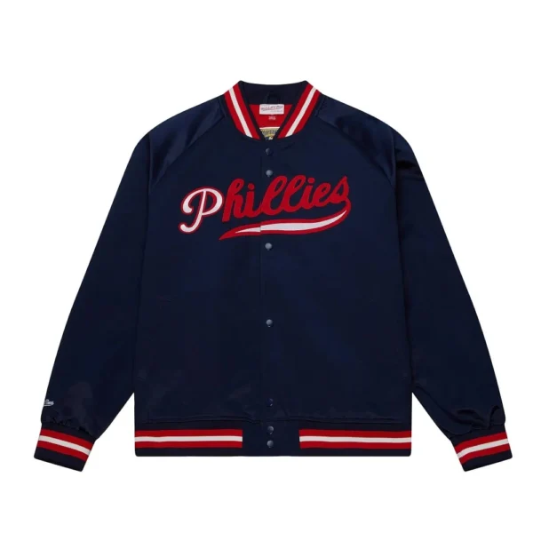 Philadelphia Phillies Snap-Tab Satin Navy Varsity Jacket