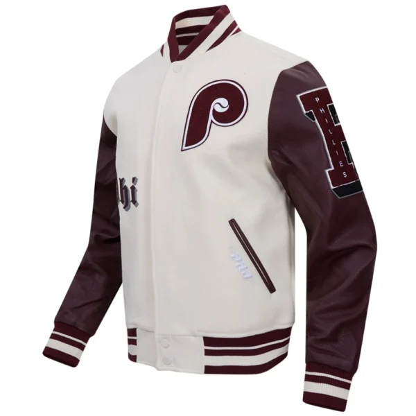 Philadelphia Phillies Wool & Leather Old English Varsity White:Black Jacke