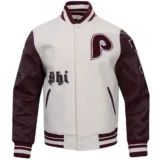 Philadelphia Phillies Wool & Leather Old English Varsity White:Black Jacket