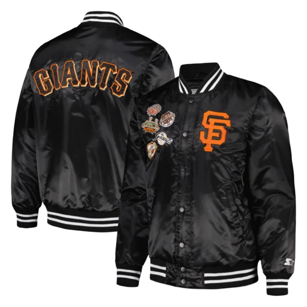 San Francisco Giants Black Satin Varsity Jacket Pat
