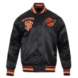 San Francisco Giants Full-Snap Black Satin Varsity Jacket Retro Classic