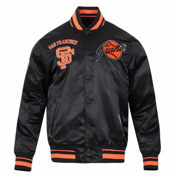 San Francisco Giants Full-Snap Black Satin Varsity Jacket Retro Classic