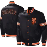 San Francisco Giants Full-Snap Satin Varsity Black Jacket Midfi